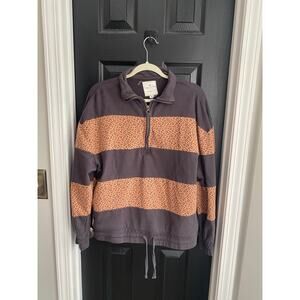 Simply Southern Quarter Zip Stripe Leopard Pullover Jacket-Size XL